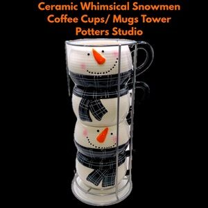 Ceramic Whimsical Snowmen Coffee Cups/Mugs Tower